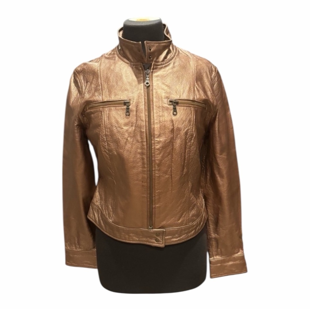 Vintage Newport News Metallic Bronze Leather Jacket – Size 6